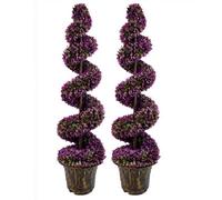 120Cm Pair Of Purple Large Leaf Spiral Topiary Trees With Decorative Planters