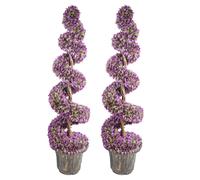 120cm Pair of Purple Large Leaf Spiral Topiary Trees with Decorative Planters