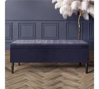 120Cm Paris Plain Ottoman Storage Bench -Naples Shoes Bench With Black Turned Wooden Legs - Charcoal Upholstery Storage Footstool