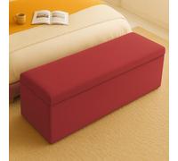 120Cm Plush Velvet Upholstered Red Ottoman Storage Box With Plain Lid - End Of Bed Bench / Deep Storage Chest