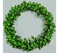 120cm Pre Lit Large Artificial Christmas Wreath 200 LED Lights Warm White Front Door Bushy Pine Green Indoor/Outdoor Wall Garland Holiday Christmas Decoration