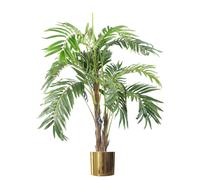 Realistic Artificial palm tree pot Gold Metal Planter - Green