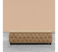 120Cm Riga Ottoman Storage Box With Wooden Legs, Mink Velvet Upholstered Chesterfield Storage Ottoman Box