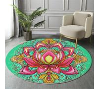 120Cm Round Area Rug,Mandala Lotus Illustration Floor Rug, Machine Washable Indian Art Style Carpet Floor Mat,Non Slip Soft Circle Carpet For Bedroom Living Room Home Decor,Turquoise