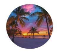 120cm Round Area Rugs Tropical Palm Tree Area Rug Vibrant Sunset Beach Carpet Exotic Coconut Tree Silhouette Rug for Summer Home Decor Foldable Low Pile for Home Office