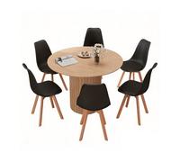 120cm Round Dining Table with 6 Chairs Wooden Kitchen Table Panel Plastic Backrest Dining Chairs Seats 4 6 Light Brown & Black h