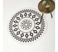 Homescapes Lia White & Black Mandala Handoven Cotton Rug | Size: 120 cm diameter Homescapes White 120 cm diameter