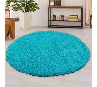 120Cm Round Teal Blue Shaggy Rug - 5Cm Thick Pile Soft Touch Modern Round Rug - Washable Area Rug