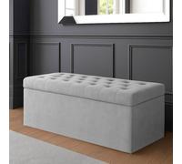 120Cm Sd Ottoman Storage Box, Silver Velvet Upholstered Chesterfield Storage Ottoman Box