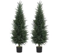 120Cm Set Of 2 Decorative Artificial Plant Cypress Tree With Multi Leaves In Pot