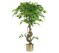120cm Twisted Trunk Artificial Japanese Fruticosa Style Ficus Tree Gold Planter