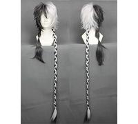 120cm Vocaloid Black White Cosplay Wig Men Synthetic Braiding Hair Anime Halloween Costume Party Wigs+Wig Cap One Size as the picture show