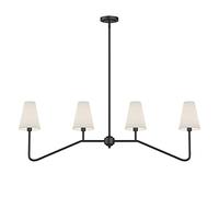120CM W 4-Light Linear Kitchen Island Lighting Fixture Classic Chandeliers Matt Black with White Linen Shades 160W