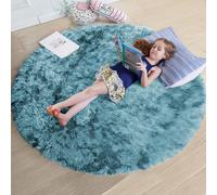 (120cm x 120cm (4ft x 4ft )_Round Rug, Tye Dye Teal) Nonslip Shaggy Fluffy Rugs Soft Extra Large Living Room Bedroom Carpets