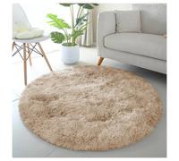 (120cm x 120cm (4ft x 4ft)- Shaggy Beige Circle Round Rug) Non Slip Beige Rugs Fluffy Shaggy Rug Carpets Mats
