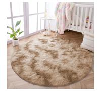 (120cm x 120cm (4ft x 4ft)- Tie Dye Beige Circle Round Rug) Non Slip Beige Rugs Fluffy Shaggy Rug Carpets Mats