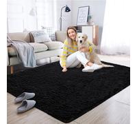 (120cm x 170cm (4ft x 5ft 6")- Area Rug) Black Rugs Carpet Runner Mat Fluffy Shaggy Rug