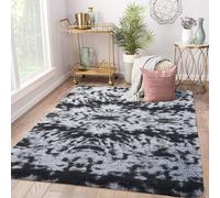 (120cm x 170cm (4ft x 5ft 6")_AREA RUG, Grey Black Charcoal) Grey Shaggy Large Rugs Runner & Non Slip Bath Door Mats
