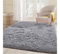 (120cm x 170cm (4ft x 5ft 6"), Plain Grey) Grey Black Shaggy Rugs Non Slip Extra Large Fluffy Soft Area Rug Living Room Bedroom Carpets