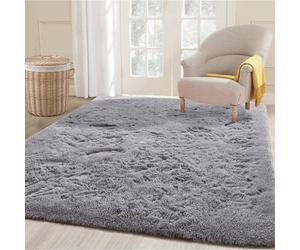 (120cm x 170cm (4ft x 5ft 6"), Plain Grey) Grey Black Shaggy Rugs Non Slip Extra Large Fluffy Soft Area Rug Living Room Bedroom Carpets