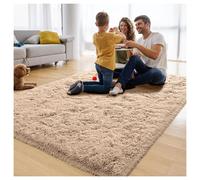 (120cm x 170cm (4ft x 5ft 6")- Shaggy Beige Small Area Rug) Non Slip Beige Rugs Fluffy Shaggy Rug Carpets Mats