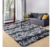 (120cm x 170cm (4ft x 5ft 6")- Small Area Rug, Black Grey/ Charcoal Grey) Shaggy Grey Rugs Non Slip Area Rug Runner Carpets