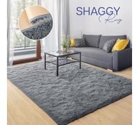(120cm x 170cm (4ft x 5ft 6")- Small Area Rug, Silver Grey) Shaggy Grey Rugs Non Slip Area Rug Runner Carpets