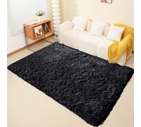 (120cm x 170cm OR 4ft x 5ft 6"- Small Area Rug, Black- Area Rug) Large Fluffy Shaggy Rugs Non-Slip Living Room Rug