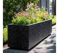 120cm Zinc Galvanised Blackstone Effect Trough Planter Woven Wood Black One Size