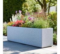 120cm Zinc Galvanised Greystone Effect Trough Planter Woven Wood Grey One Size