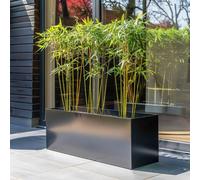 120cm Zinc Galvanised Platinum Black Trough Planter Woven Wood Black One Size