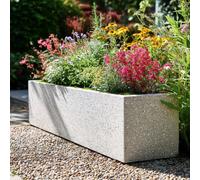 120cm Zinc Galvanised Whitestone Effect Trough Planter Woven Wood White One Size