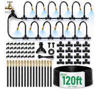 120Ft 1/4" Drip Irrigation System, 360° Adjustable Brass Nozzles, Save 80% Watering Garden Kit, DIY Tool-Free Quick Connect Sprinklers for Outdoor Plants, Landscape, Raised & Flower Beds, Greenhouse