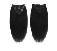 120g 8pcs Kinky Straight Clip in Hairs Extensions Real Human Hair, Clips ins Natural Black Double Weft for Women(14inch)