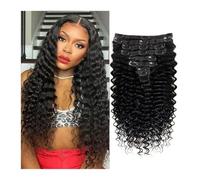 120g Deep Waves Clips Ins Human Hair Extensions,Thick To Ends With 18 Clips Double Weft Wear and Go(14inches)