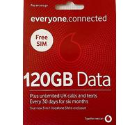120GB Data Preloaded Vodafone Sim Card with Unlimited Calls and Texts for 6 Months, use in uk only