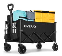 120L Beach Trolley Cart Camping Trolley Festival Pull Along Trolley on Wheels, 4 Detachable Off-Road Wheels, Telescopic Handle for Beach, Gardening, Festival, Black