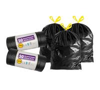 120L Black Drawstring Refuse Rubbish Sacks With Easy Tie Top Handle For Home, Kitchen & Garden (150 Drawstring Bags (3 Rolls of 50))