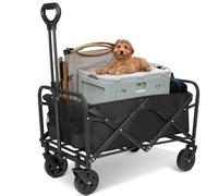 120L Festival Trolley on Wheels, 330lbs Fodable Camping Trolley Folding Beach Trolly Cart Garden Wagon, Heavy Duty Pull Along Trolly for Shopping, Fishing, Sand and Kids To Sit In, Adjustable Handle