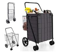 120L Folding Shopping Trolley with 6 Wheels Heavy-Duty Metal Utility Cart Removable Liner & Handle Portable Push/Pull Luggage & Grocery Carrier for Easy Mobility