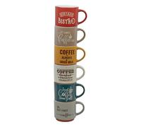 (120ml) 6 Coloured Stoneware Coffee Tea Espresso Mugs Vintage Café Style Retro Set