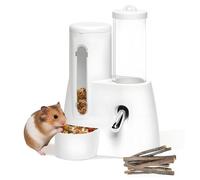 120ml Hamster Automatic Drinking Fountain, No Drip Type Water Bottle, with 300ml Feeder Dispenser for Hamsters, Rabbits, Guinea Pigs, Squirrels, Small Animals（White）