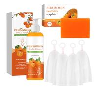 120ml Persimmon Body Wash Set - Persimmon Shower Gel & Persi-mmon Soap with Foaming Net, Hydrating, Deep Cleansing, Refreshing Fragrance