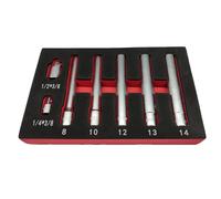 120mm Extra-Long 3 Over 8 Drive 12-Point Metric Socket Wrench Set (8mm 10mm 12mm 13mm 14mm) with 3/8 to Half a Quarter to 3 Over 8 Adapters - Chrome Vanadium Steel(12 Points)