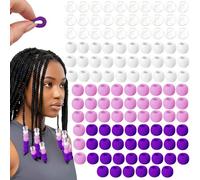120Pcs 14mm Large Silicone Beads for Hair Braids, Soft Jellyish Hair Beads with 7mm Hole + 50 Rubber Bands and 1 Beader for Braiding, DIY Bracelets Necklaces Crafts(Purple)