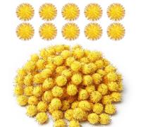 120PCS 20mm Glitter Pom Poms, Yellow Sparkle Balls, Gold Glitter Pompom, Soft Fluffy Fiber Pompoms for Cat, DIY Crafts, Christmas Decorations, Party Supplies