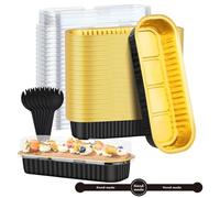 120Pcs/30Set Mini Loaf Pans with Lids Spoons Stickers, 200ml Thickened Tinfoil Cake Boxes, Reusable Aluminum Baking Cups, Baking Pans, Foil Pans for Bread Durian, Food Loaf Pans for Weddings Birthdays