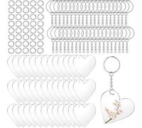 120Pcs Acrylic Keychain Blanks, BetterJonny 40Pcs Heart Key Tags with Key Chain Rings and Open Rings Unfinished Clear Ornament for DIY Crafting & Vinyl Projects