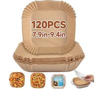 120PCS Air Fryer Liners, HAUSPROFI 7.9 inch Square Disposable Paper Non-Stick Baking Fryer, Food Grade Parchment Compatible with COSORI, Ninja, Tower Brown (Q090)