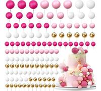 120Pcs Ball Cake Topper Decorations, BetterJonny Mini Balloons Cake Topper Sticks Foam Balls Cake Picks Insert Topper for Birthday Baby Shower Wedding Party Cake Decorating (Gold White Rose Pink)
